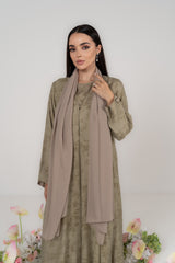 Sage Green Jacquard Abaya with Attached Hijab
