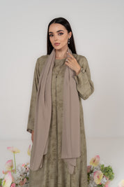 Sage Green Jacquard Abaya with Attached Hijab
