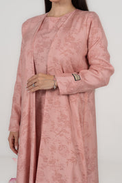 Dusty Rose Floral Jacquard Abaya with Attached Hijab