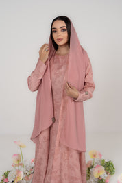 Dusty Rose Floral Jacquard Abaya with Attached Hijab