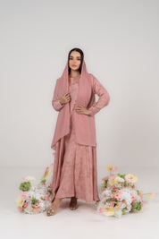 Dusty Rose Floral Jacquard Abaya with Attached Hijab