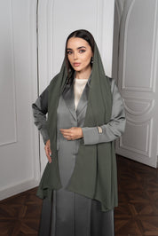 Sage Satin Abaya with Attached Hijab