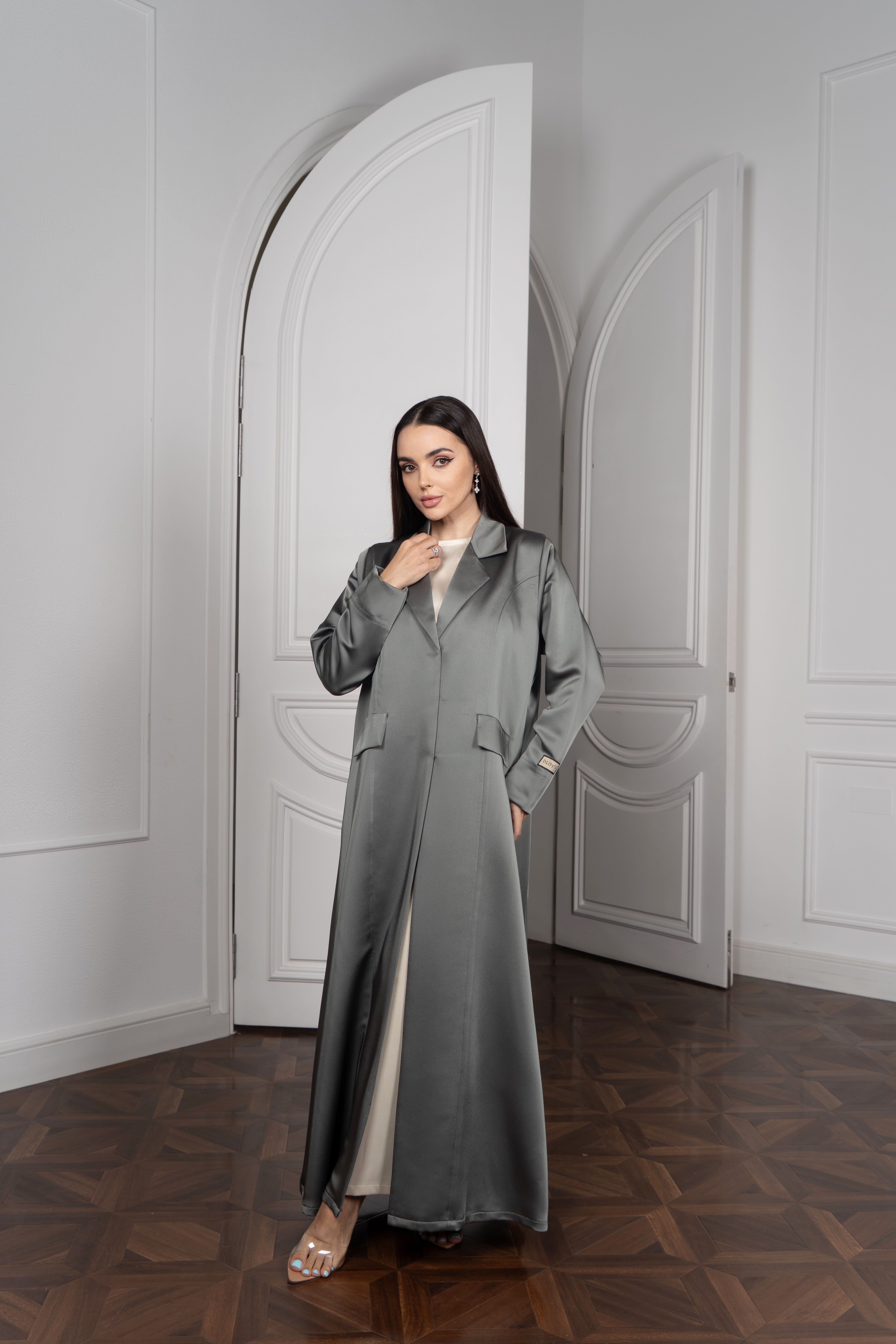 Sage Satin Abaya with Attached Hijab