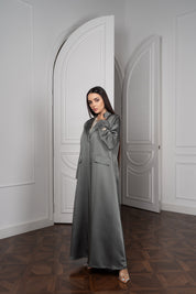 Sage Satin Abaya with Attached Hijab