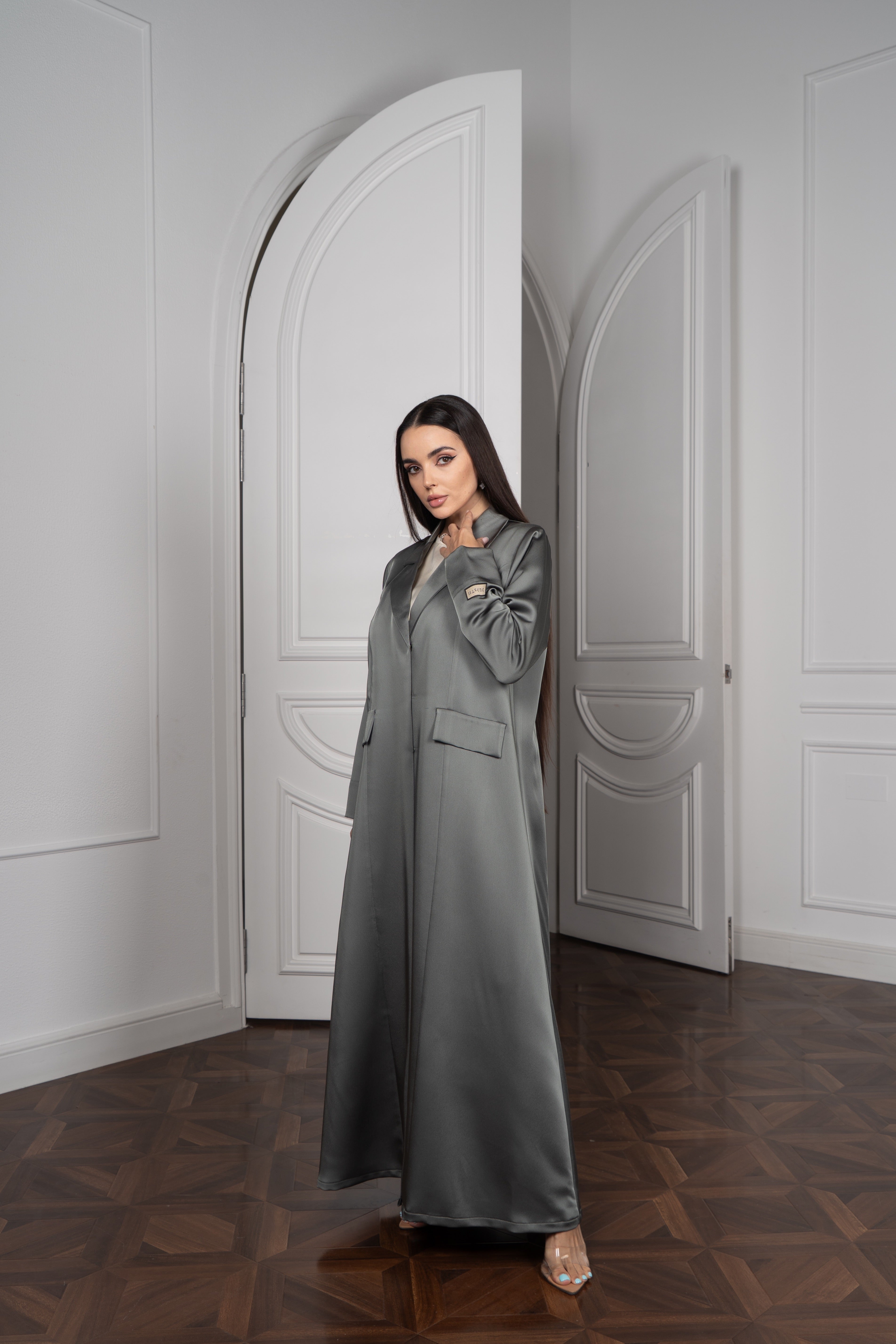 Sage Satin Abaya with Attached Hijab
