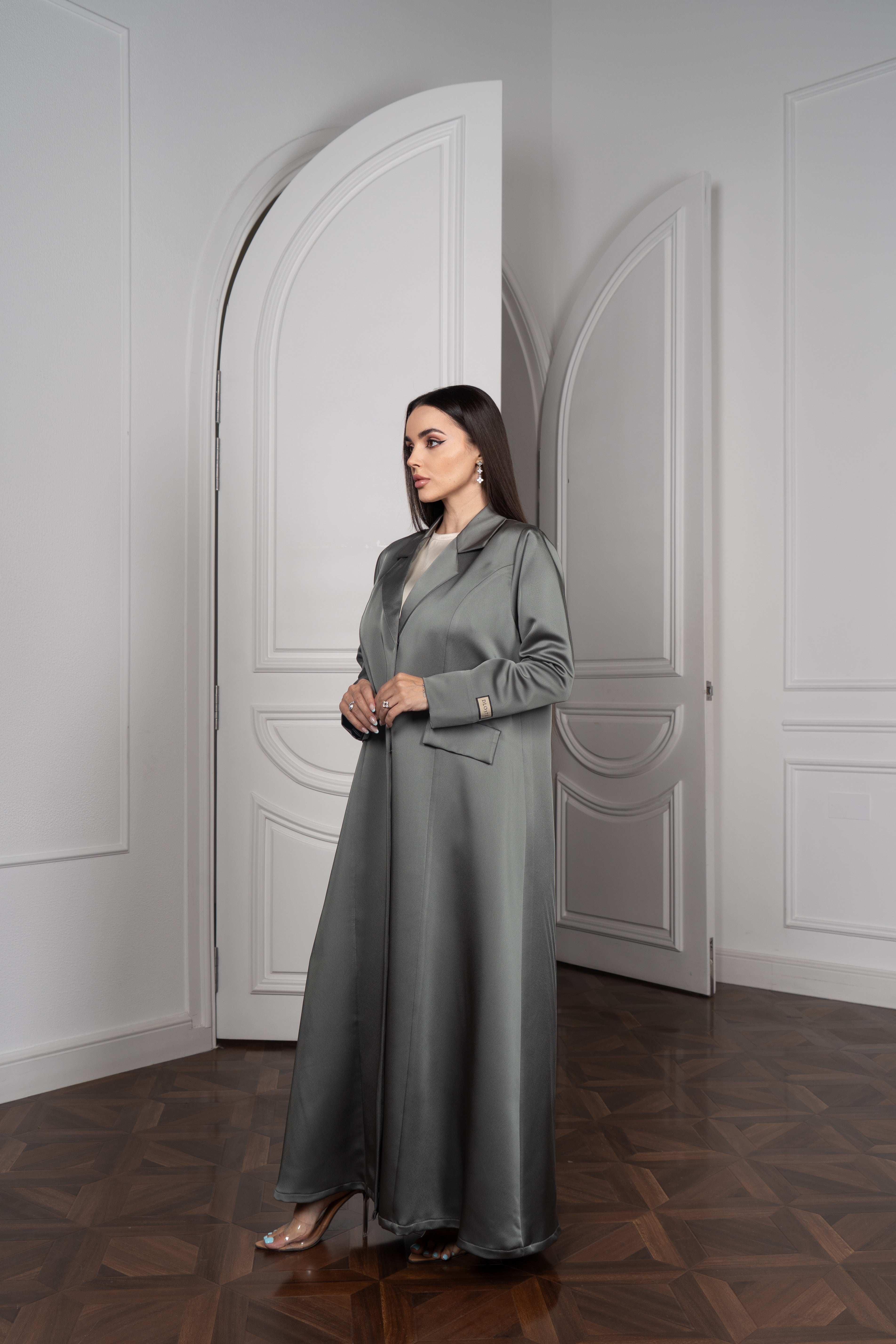 Sage Satin Abaya with Attached Hijab