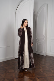 Chocolate Foil Satin Abaya with Wrap Scarf