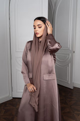 Satin Wrap-Scarf Abaya