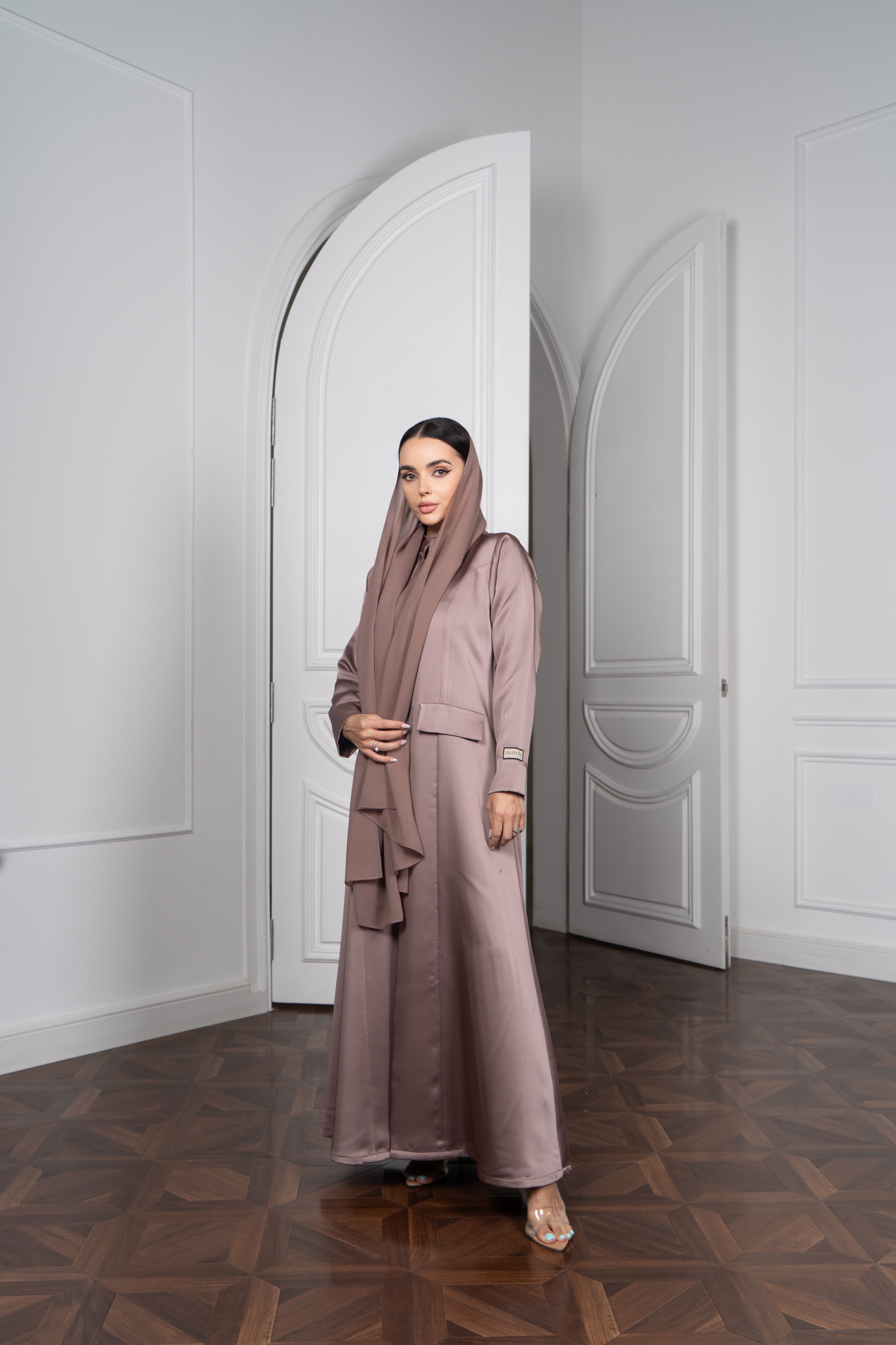 Satin Wrap-Scarf Abaya