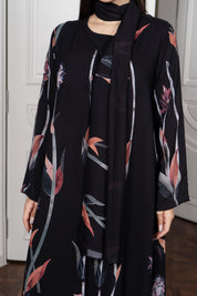 Black Satin Abaya — Draped Turtleneck