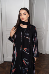 Black Satin Abaya — Draped Turtleneck