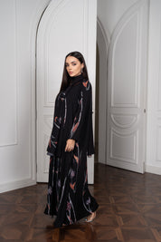Black Satin Abaya — Draped Turtleneck