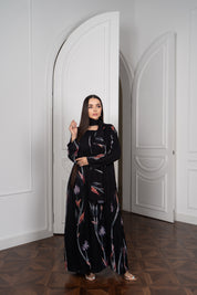 Black Satin Abaya — Draped Turtleneck