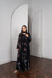 Black Satin Abaya — Draped Turtleneck