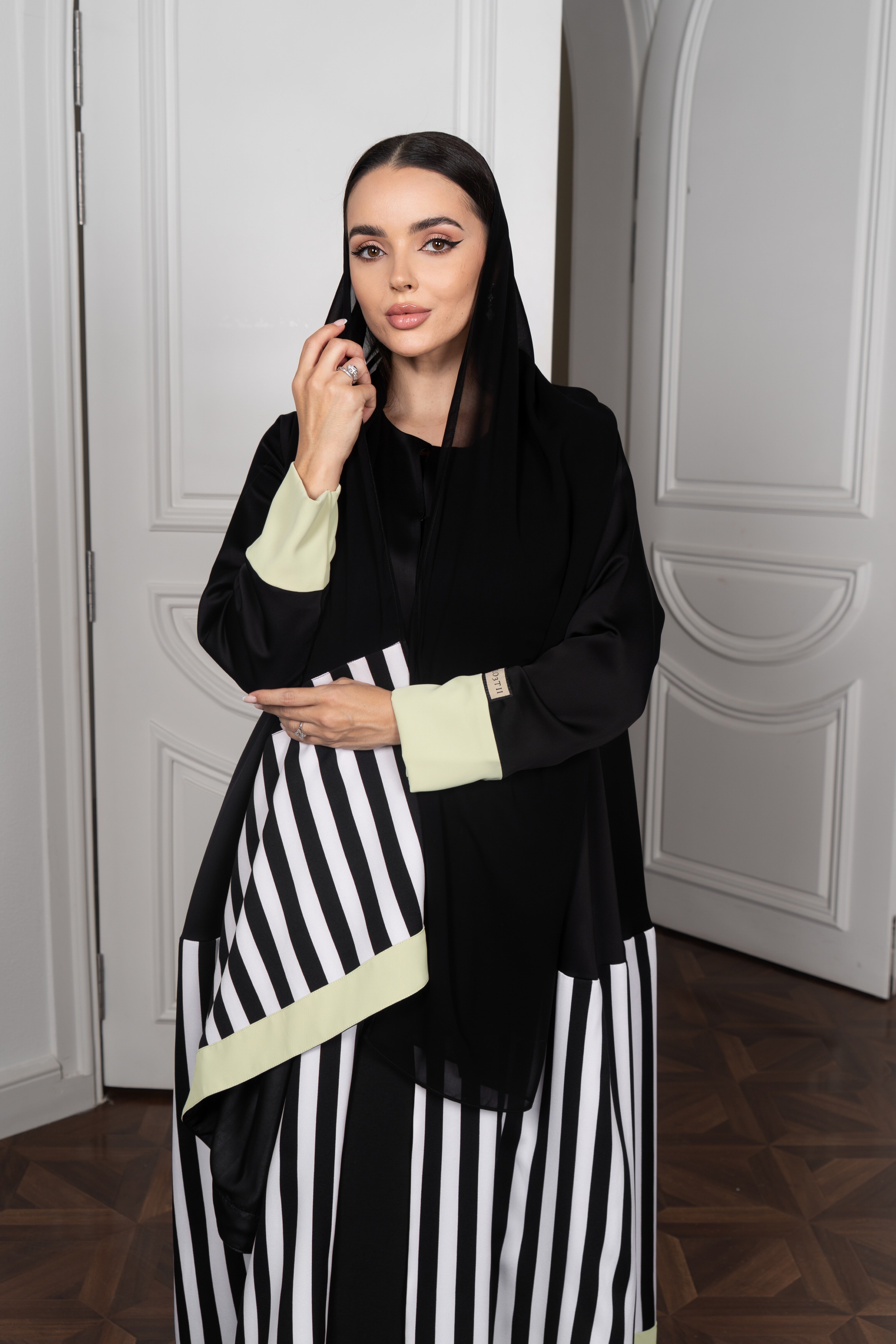 Black Satin Abaya | Draped Turtleneck