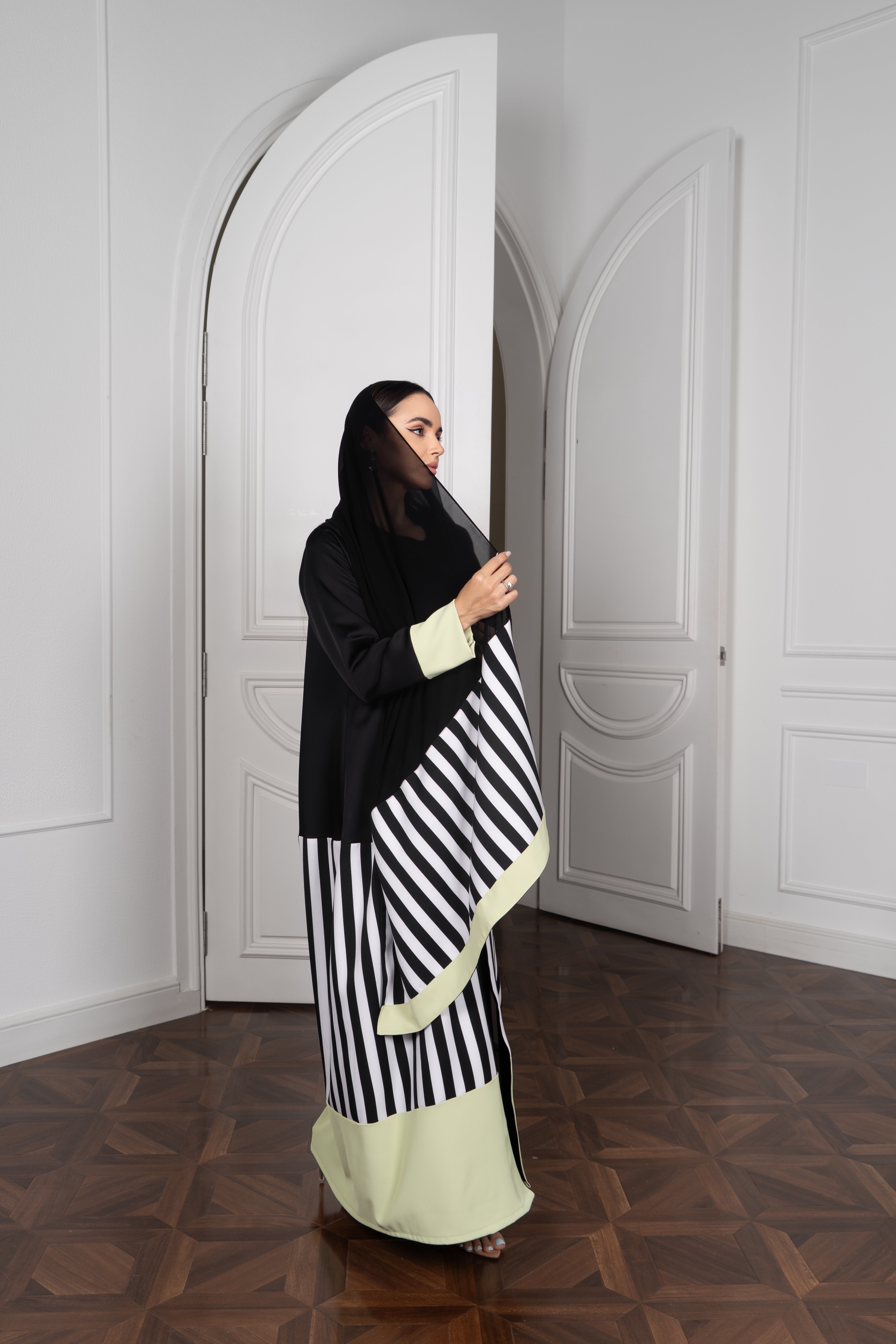 Black Satin Abaya | Draped Turtleneck