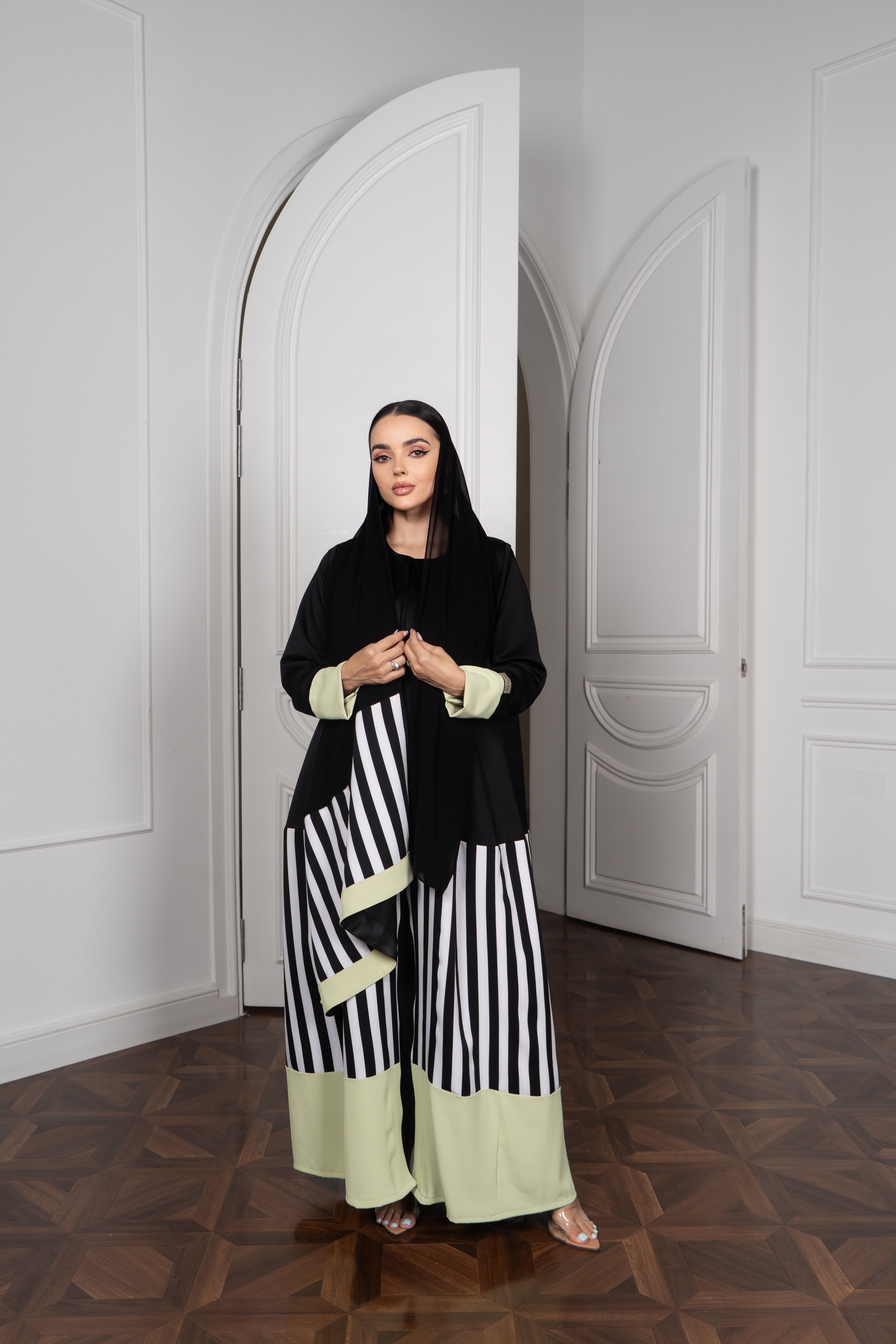 Black Satin Abaya | Draped Turtleneck