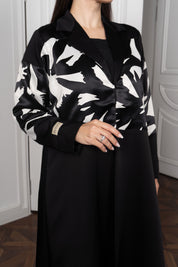 Black Satin Abaya with Abstract Print Top