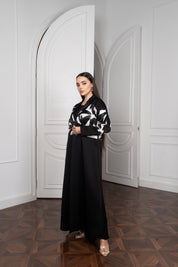 Black Satin Abaya with Abstract Print Top
