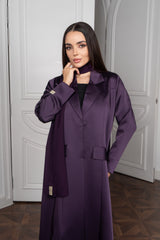 Satin Blazer Abaya - Deep Purple Structured Design
