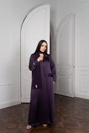 Satin Blazer Abaya - Deep Purple Structured Design