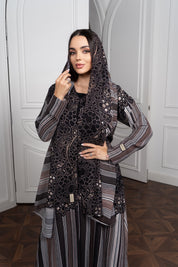 Printed Chiffon Abaya - Geometric Luxury Design