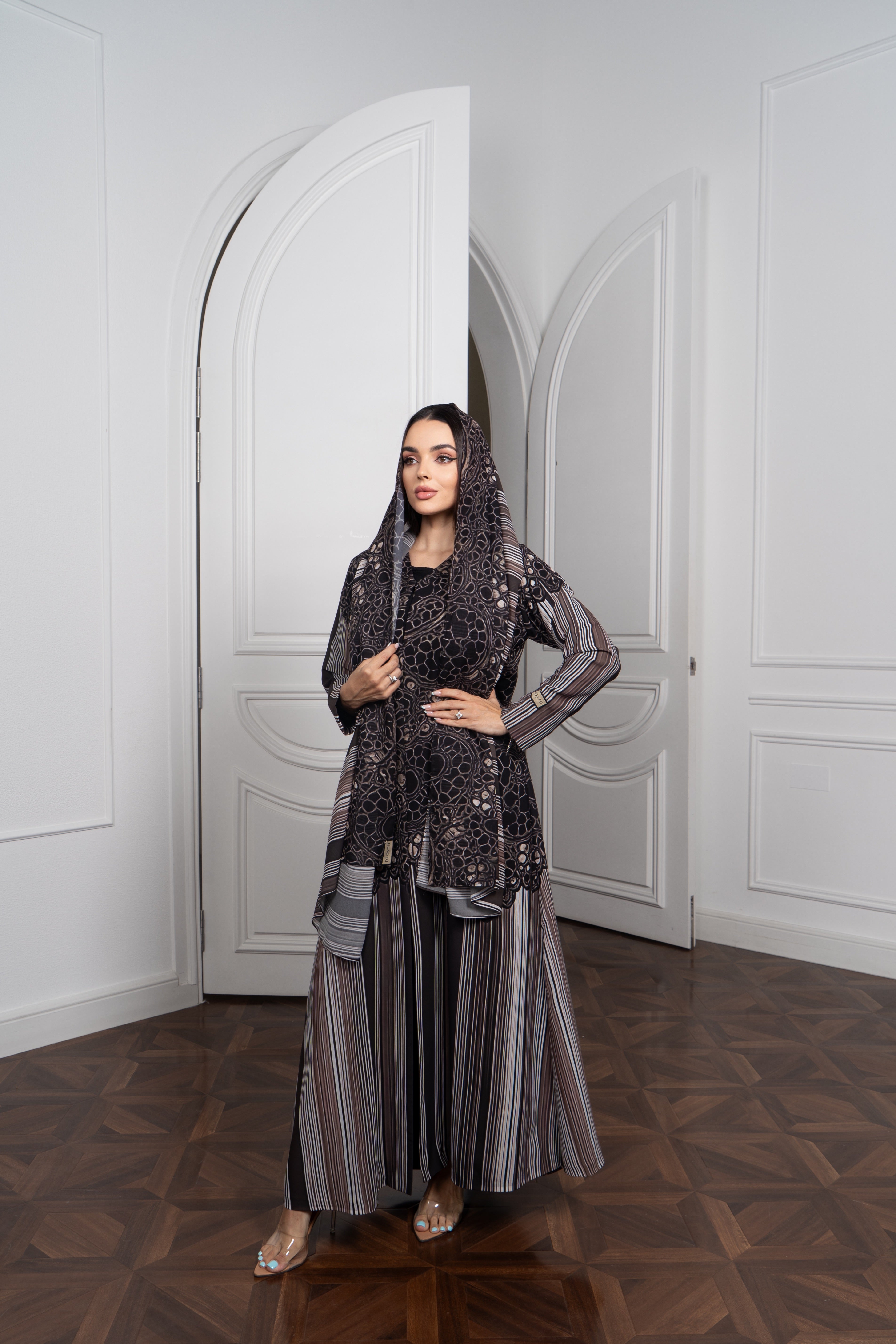 Printed Chiffon Abaya - Geometric Luxury Design